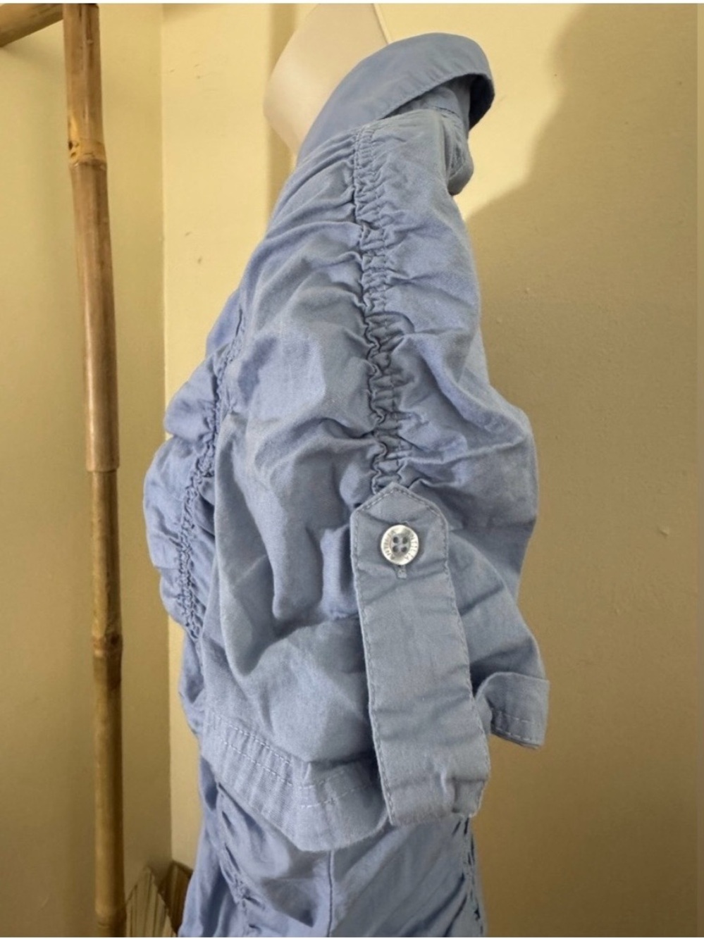 Light Blue Ruched Button-Up Blouse - Picture 2 of 3